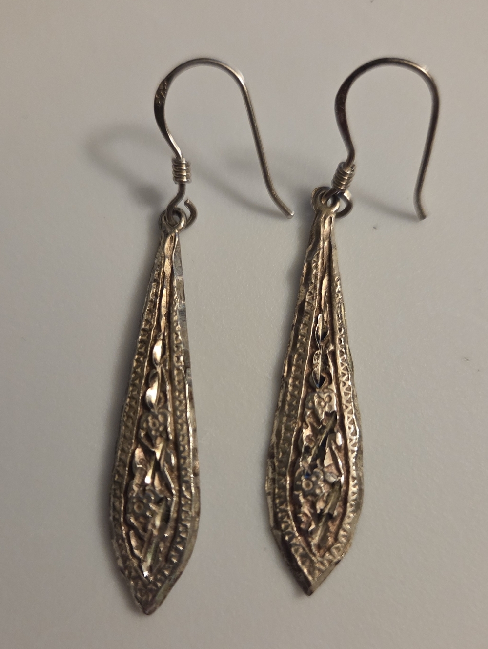 Vintage Sterling Silver Filigree Dangle Earrings 925 1.5in Intricate Vintage